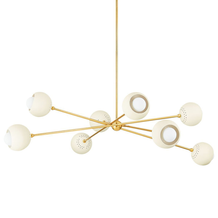 Aged Brass and Soft Cream 8-Light Sputnik Chandelier