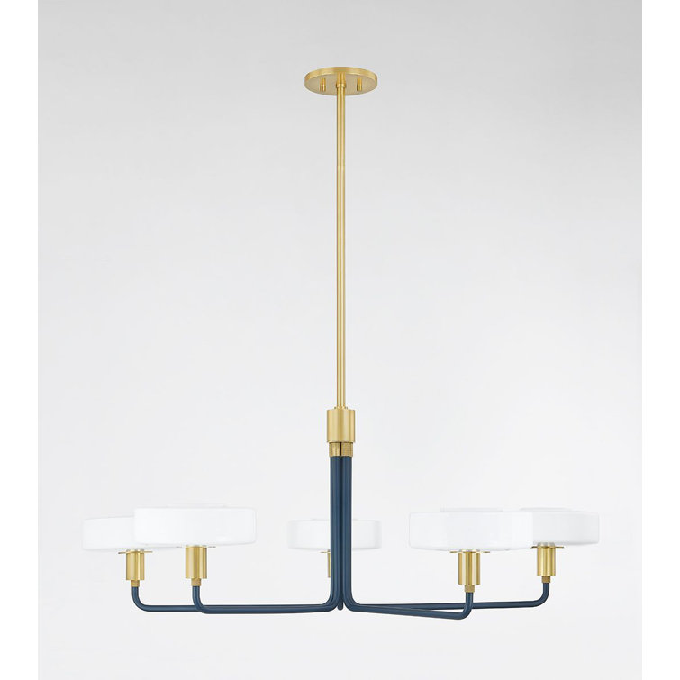 Slate Blue and Brass 39" Modern Chandelier with Opal Glass Shades