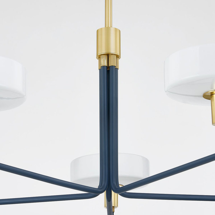 Slate Blue and Brass 39" Modern Chandelier with Opal Glass Shades