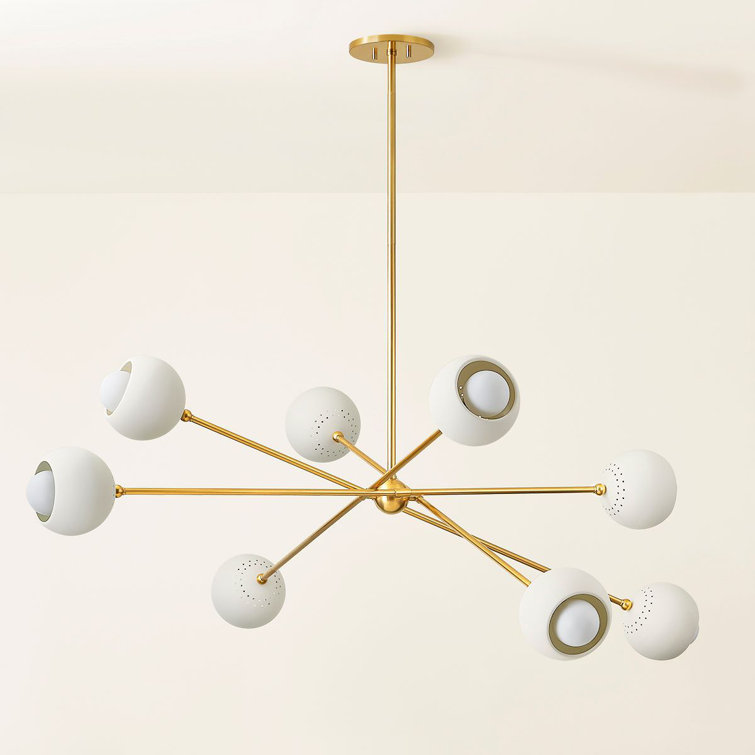 Aged Brass and Soft Cream 8-Light Sputnik Chandelier