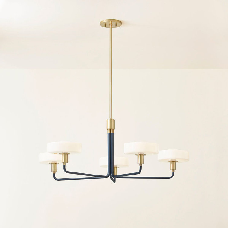 Slate Blue and Brass 39" Modern Chandelier with Opal Glass Shades