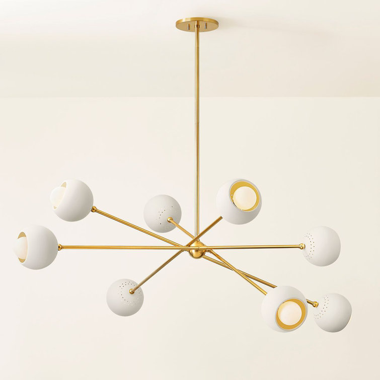 Aged Brass and Soft Cream 8-Light Sputnik Chandelier