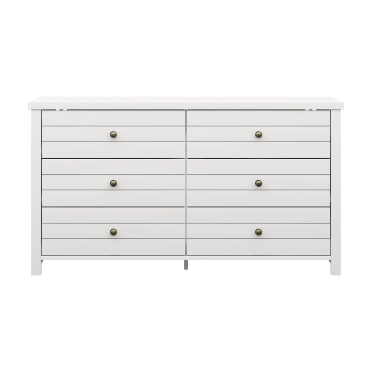 Harmony Coastal 6-Drawer Matte White Dresser with Metal Pulls