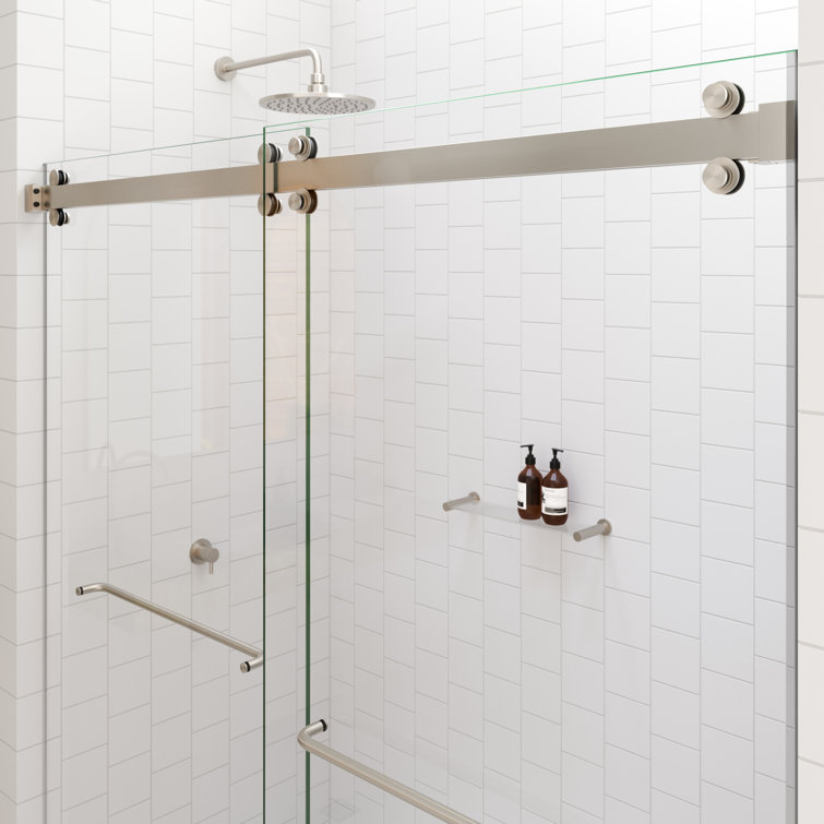 Polaris Frameless Brushed Nickel Sliding Bathtub Door