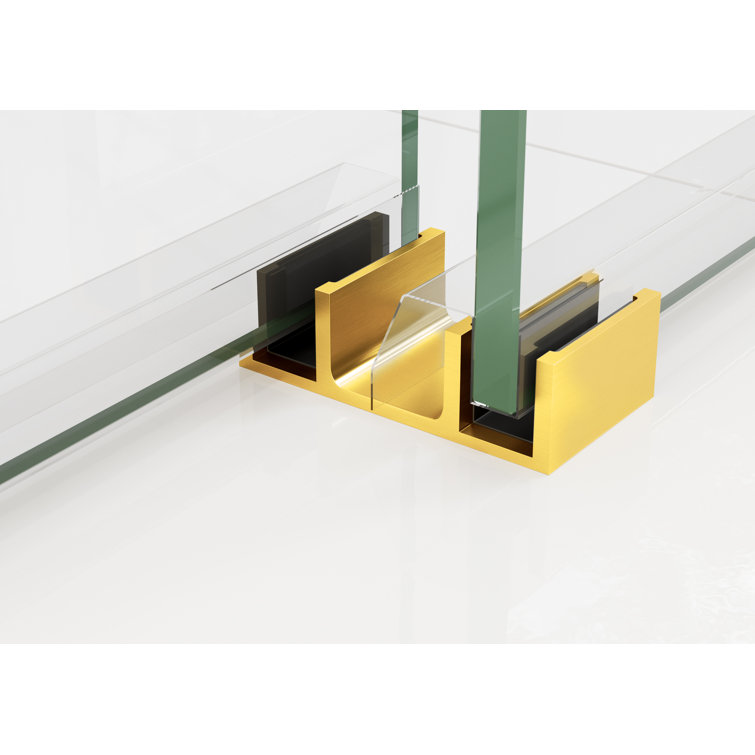 Polaris Frameless Satin Brass Sliding Bathtub Door 60 x 66 in.
