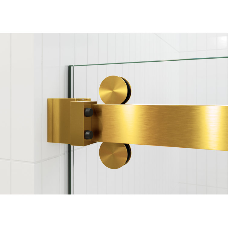 Polaris Frameless Satin Brass Sliding Bathtub Door 60 x 66 in.