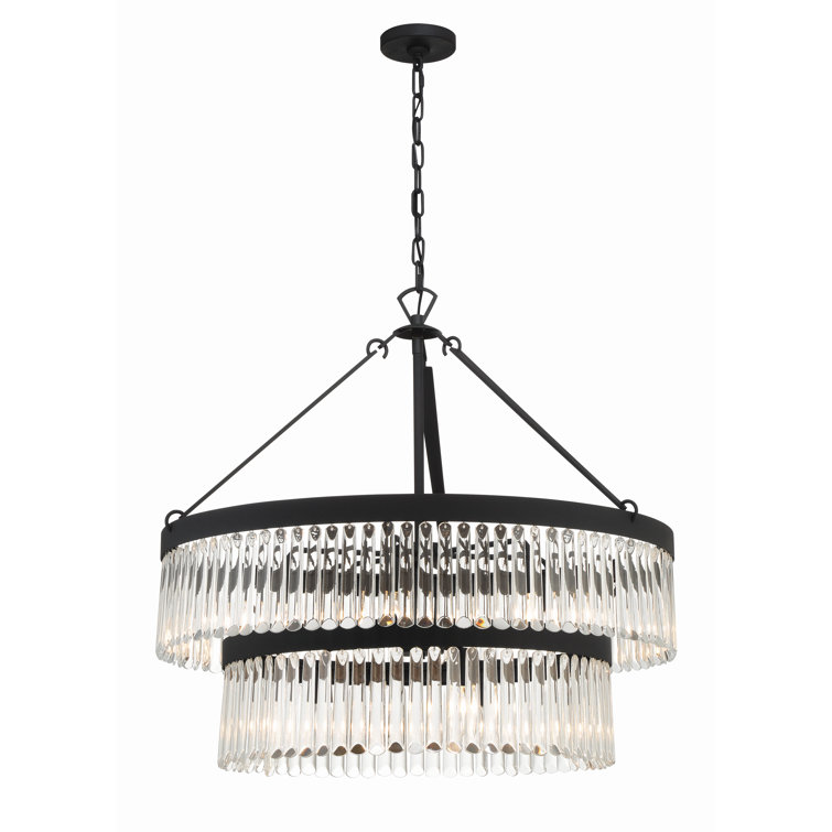 Forged Black and Crystal Two-Tier Chandelier with Steel Frame