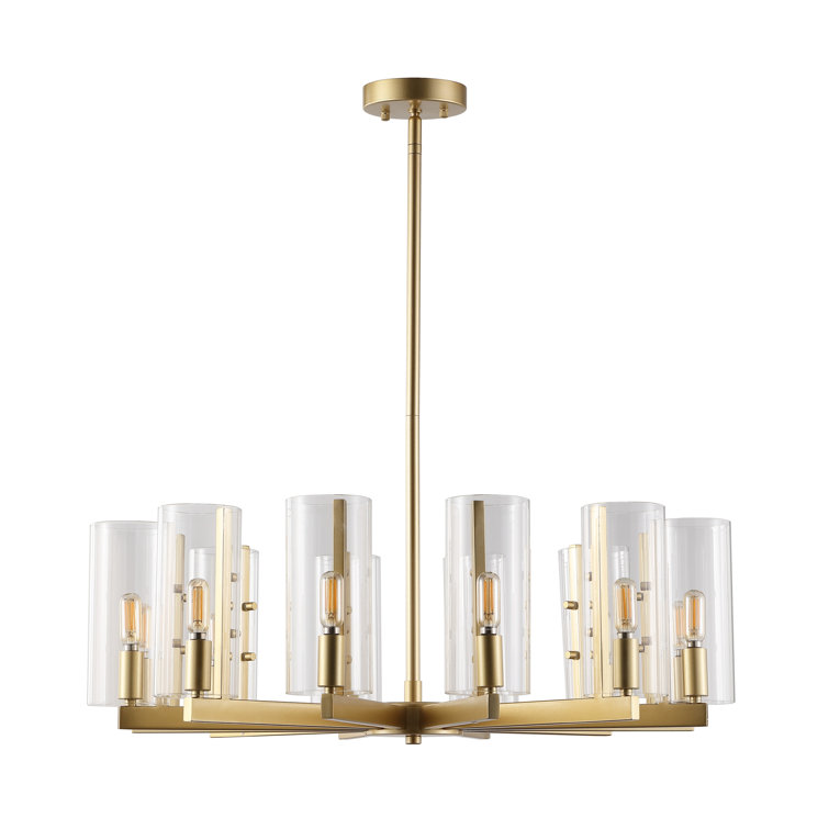 Benicio 12-Light Gold Wagon Wheel Chandelier with Clear Glass Shades