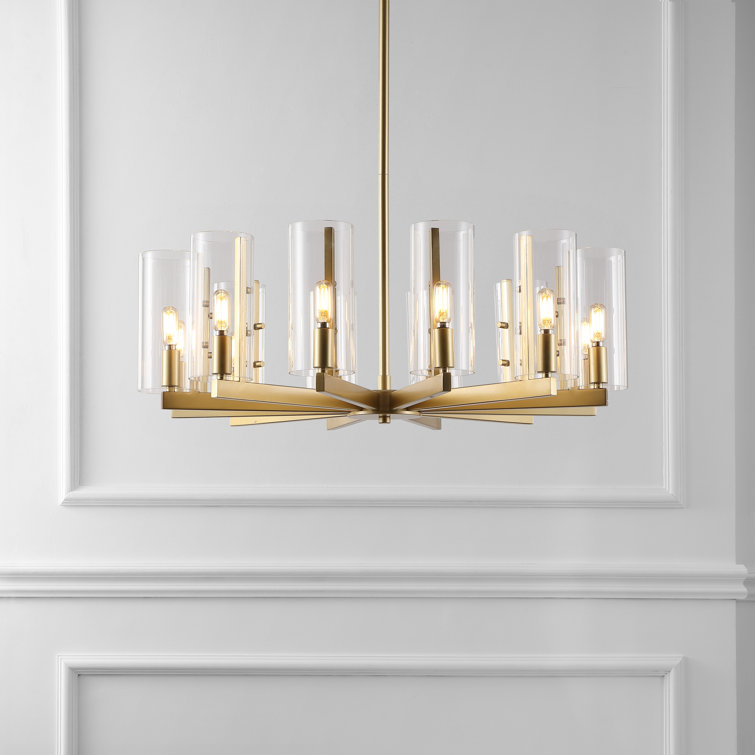Benicio 12-Light Gold Wagon Wheel Chandelier with Clear Glass Shades