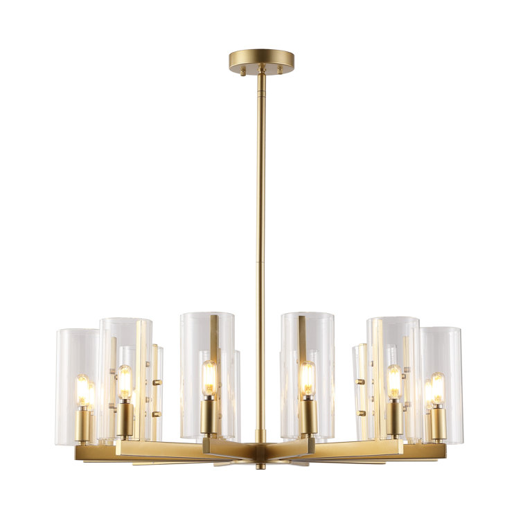 Benicio 12-Light Gold Wagon Wheel Chandelier with Clear Glass Shades