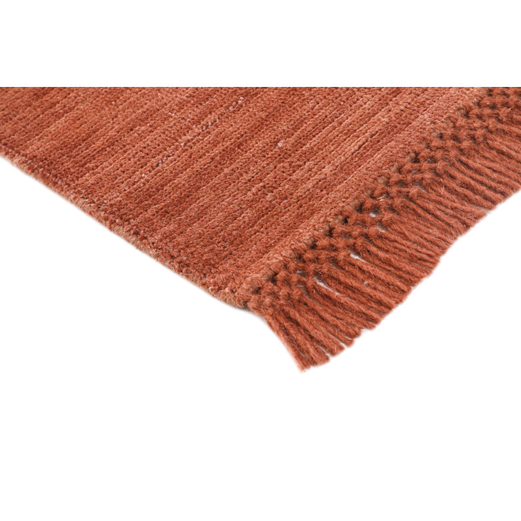 Handmade Red Wool Fringed 8' x 10' Area Rug