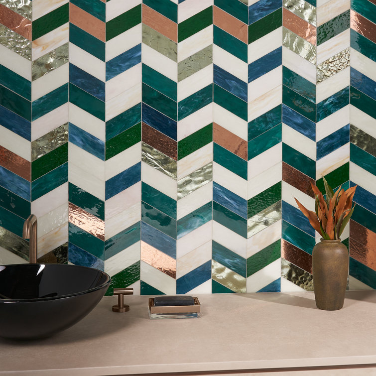 Elizabeth Sutton Green Chevron Glass Mosaic Tile