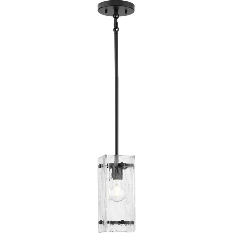Rivera Matte Black Mini Pendant with Clear Textured Glass