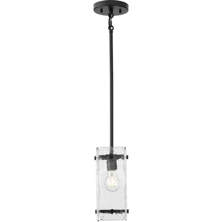 Rivera Matte Black Mini Pendant with Clear Textured Glass