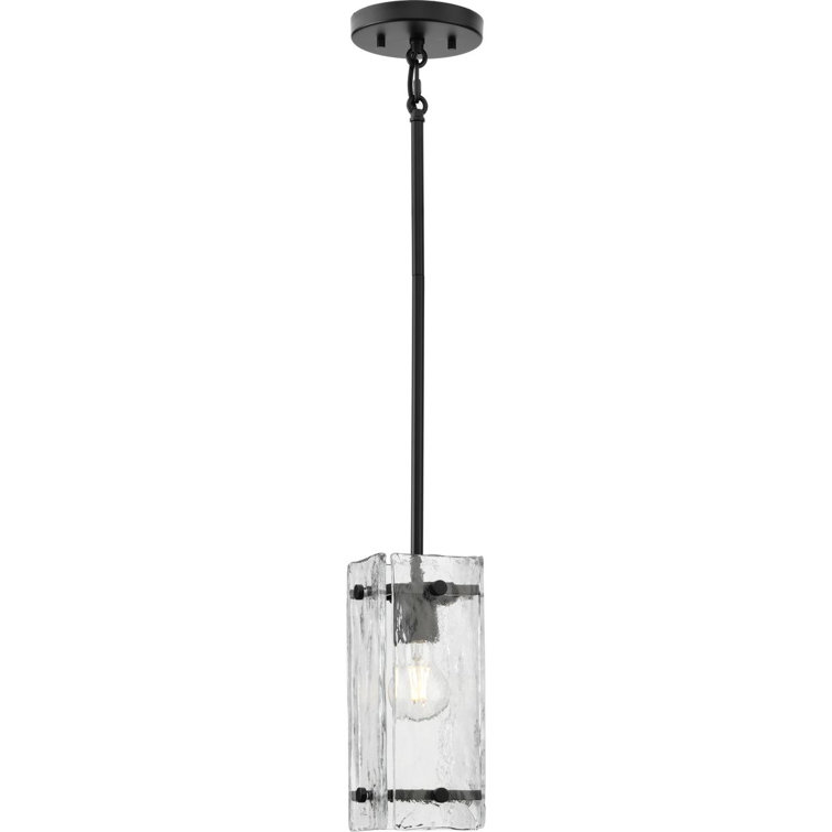 Rivera Matte Black Mini Pendant with Clear Textured Glass