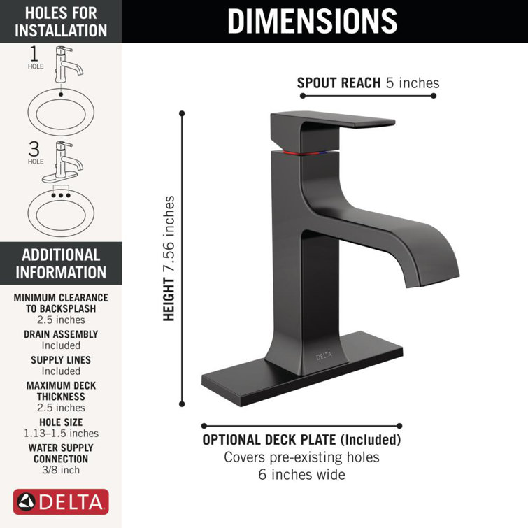 Matte Black Single Handle Curved Bathroom Faucet with Drain Assembly