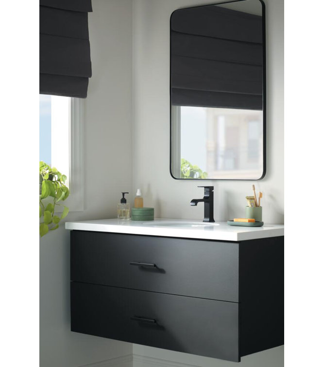 Matte Black Single Handle Curved Bathroom Faucet with Drain Assembly