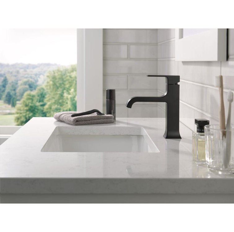 Matte Black Single Handle Curved Bathroom Faucet with Drain Assembly