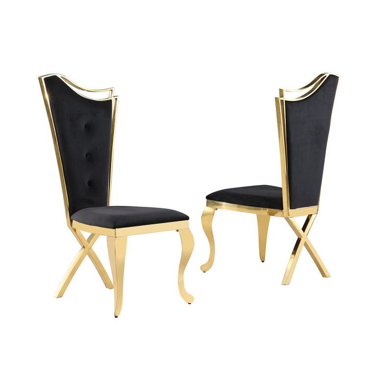 Black Velvet Upholstered High Back Gold Side Chair