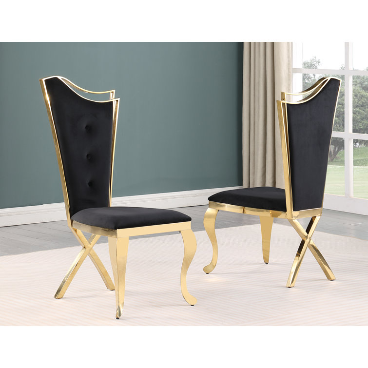 Black Velvet Upholstered High Back Gold Side Chair