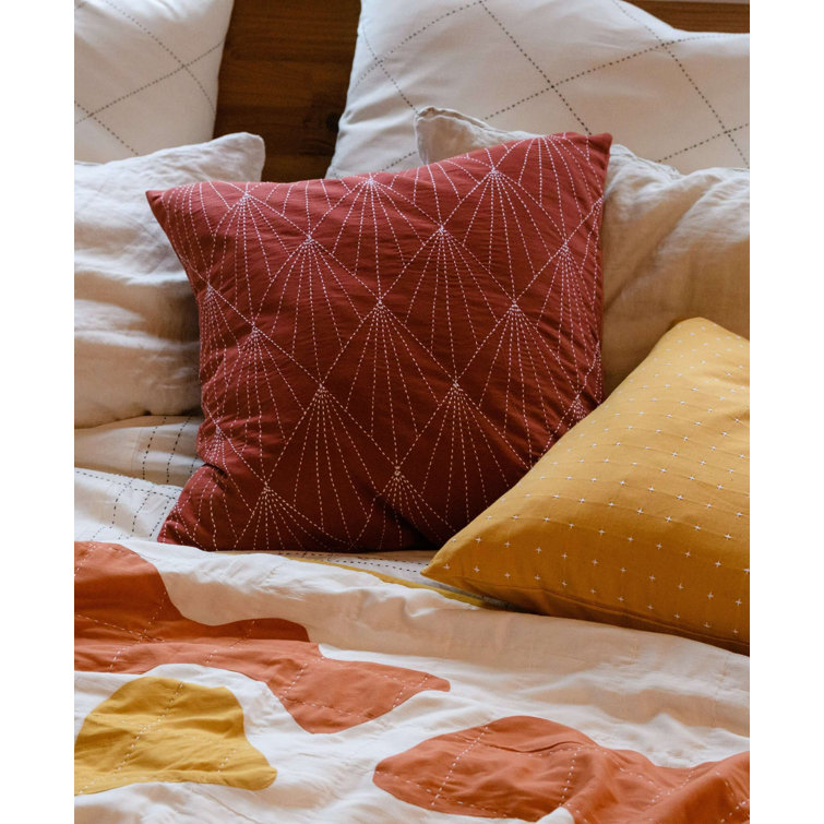Rust Embroidered Square Cotton Throw Pillow