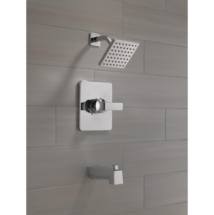 Chrome Square Multi-Head Wall Mounted Tub and Shower Faucet Set