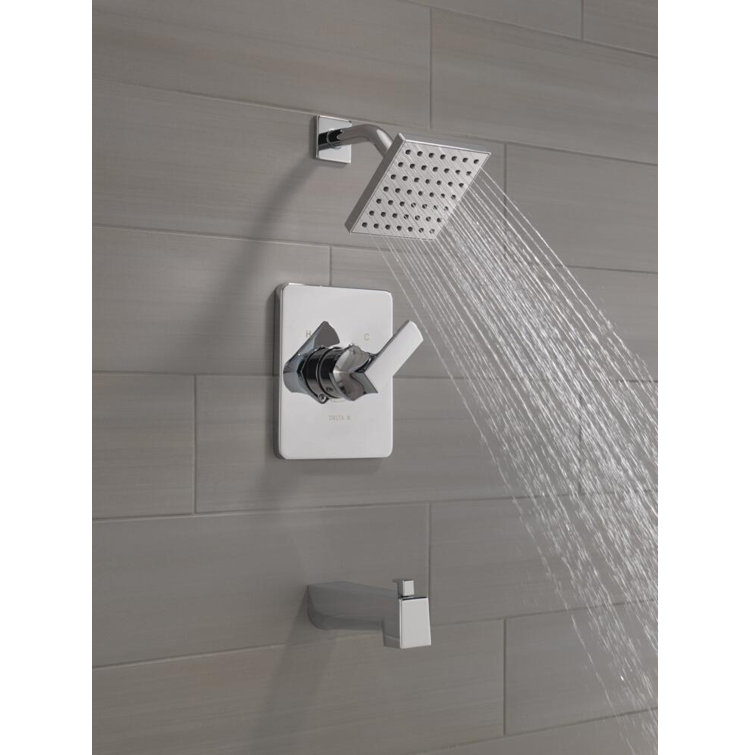 Chrome Square Multi-Head Wall Mounted Tub and Shower Faucet Set