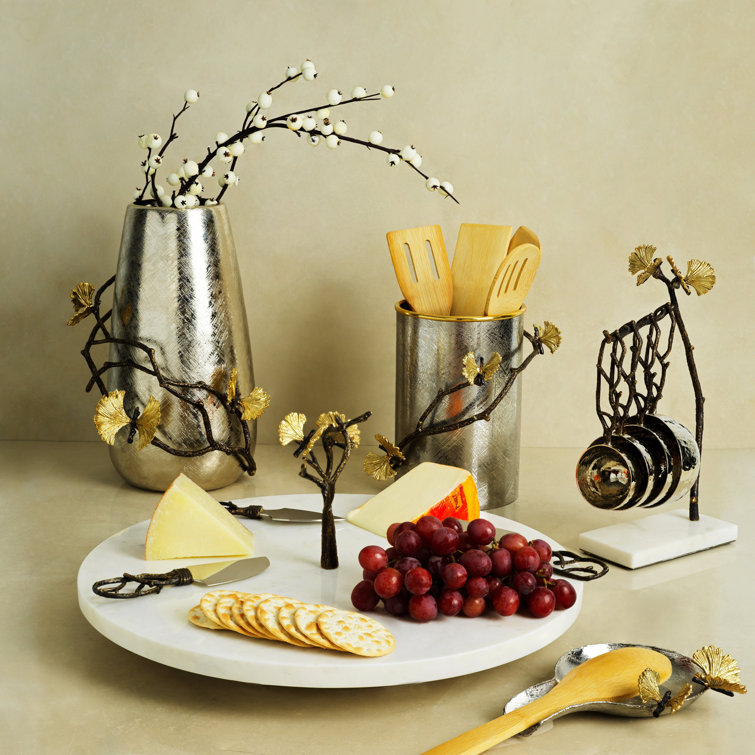 Silver and Gold Stainless Steel Utensil Holder with Brass Accents