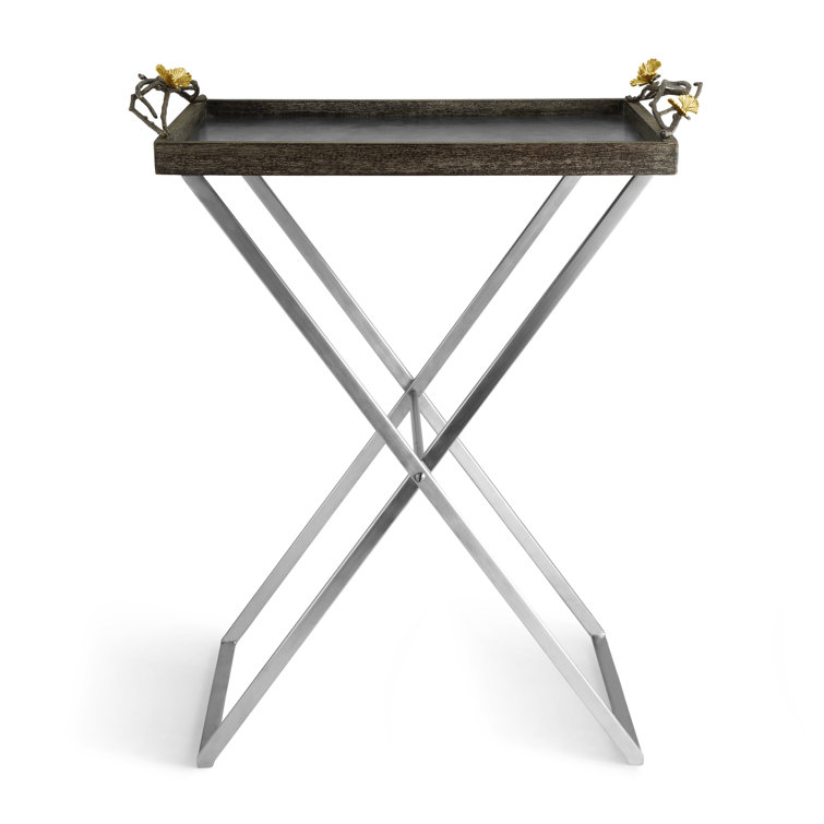 Butterfly Ginkgo Brass and Steel Butler Tray Stand