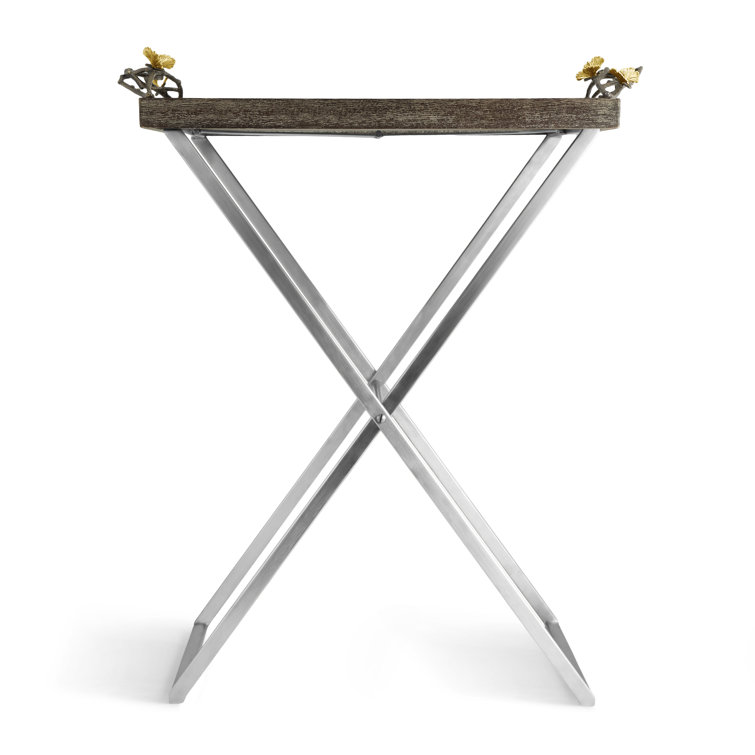 Butterfly Ginkgo Brass and Steel Butler Tray Stand