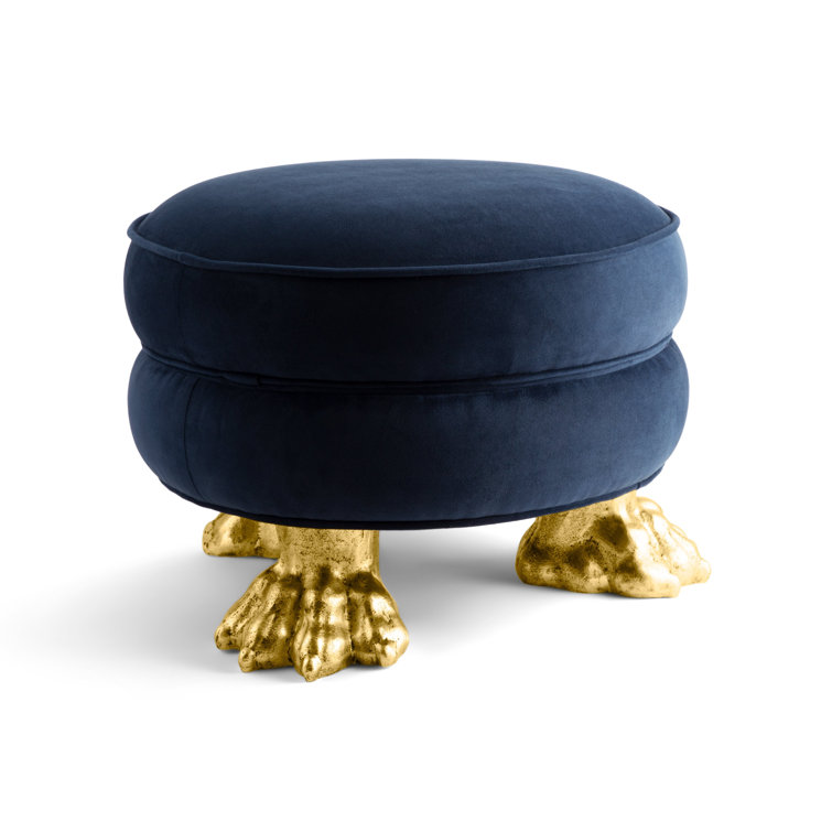 Flights of Fancy Antique Gold Velvet Claw Ottoman