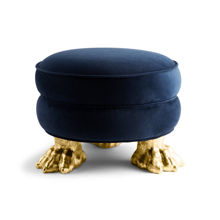 Flights of Fancy Antique Gold Velvet Claw Ottoman