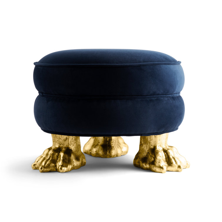 Flights of Fancy Antique Gold Velvet Claw Ottoman