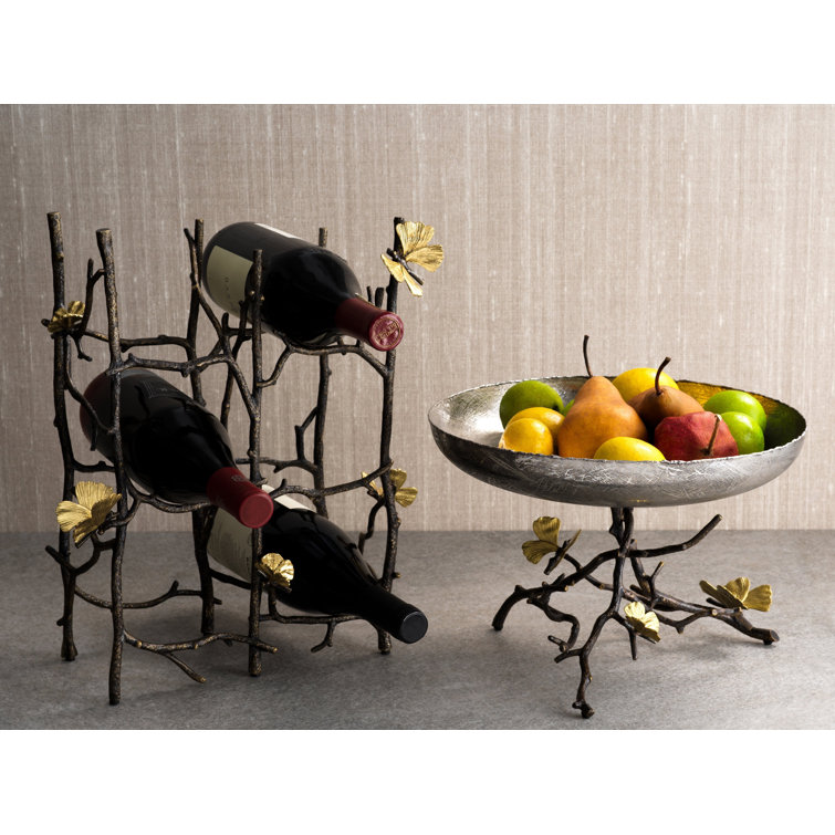 Butterfly Ginkgo Handcrafted Bronze Fruit Bowl with Pedestal Base