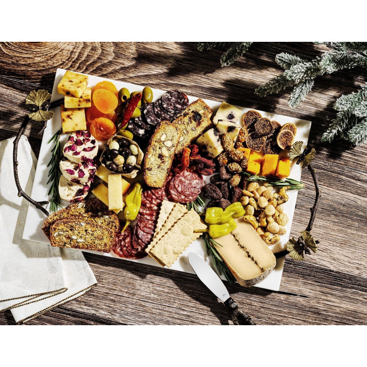 Elegant Butterfly Ginkgo 10"x18.5" Marble Cheese Board Set with Knife