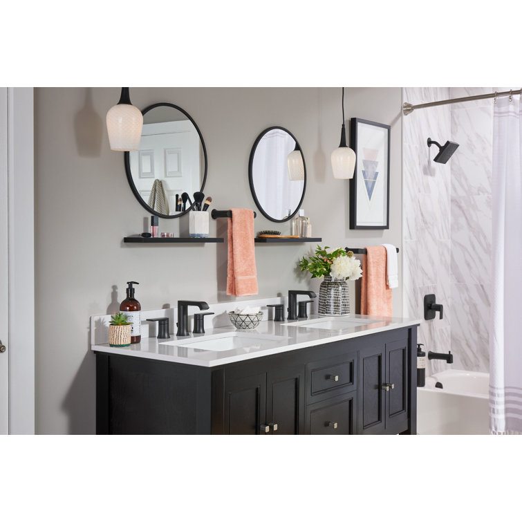 Modern Black Metal Widespread Bathroom Faucet, 10-inch