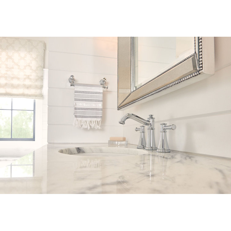 Polished Nickel Modern Widespread Bathroom Faucet with Metal Handles