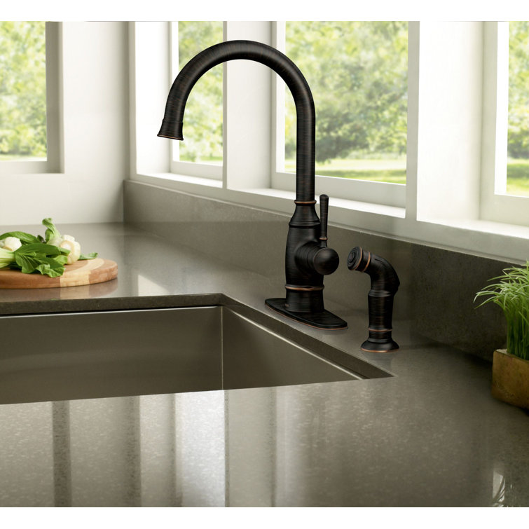 Mediterranean Bronze Single-Handle Kitchen Faucet with Side Sprayer