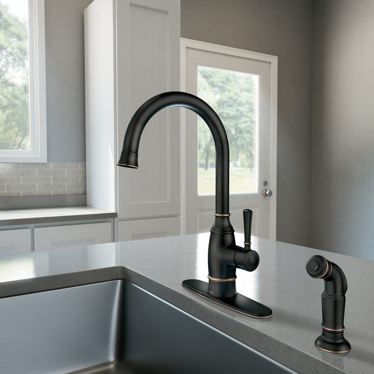 Mediterranean Bronze Single-Handle Kitchen Faucet with Side Sprayer
