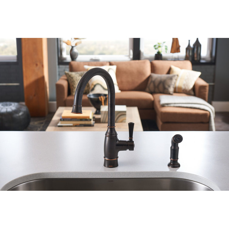 Mediterranean Bronze Single-Handle Kitchen Faucet with Side Sprayer