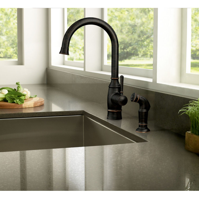Mediterranean Bronze Single-Handle Kitchen Faucet with Side Sprayer