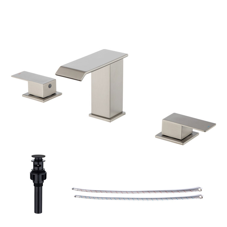 Brushed Nickel Waterfall Spout Bathroom Faucet with Drain Assembly