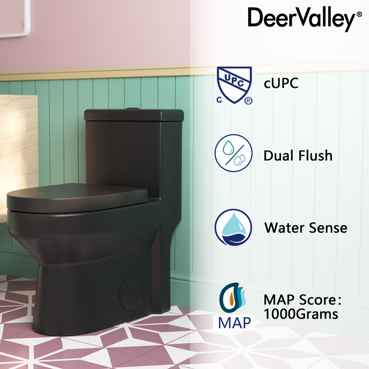 Compact Black Ceramic Dual Flush Round Toilet with Quiet-Close Seat