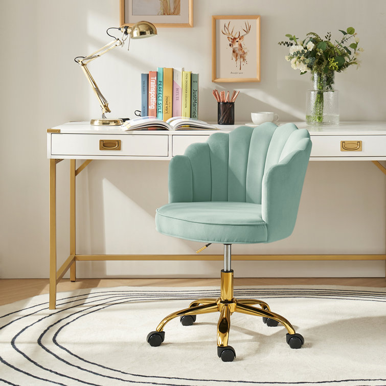 Sage Velvet and Gold Task Chair with Tufted Back