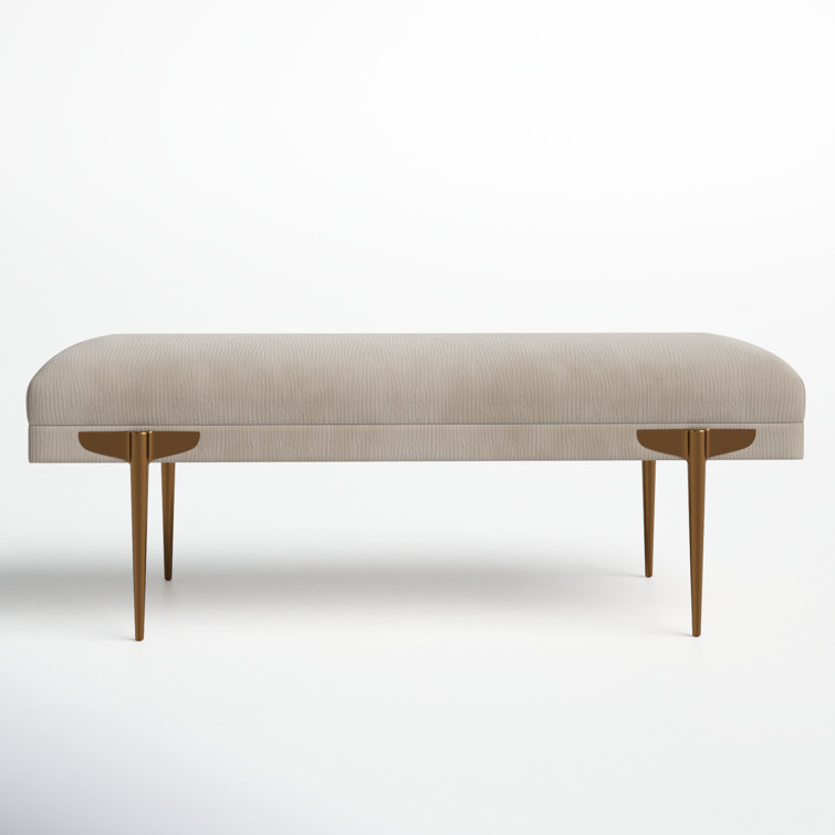 Brno Glamorous White Velvet & Gold Metal Accent Bench