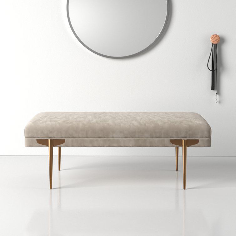 Brno Glamorous White Velvet & Gold Metal Accent Bench