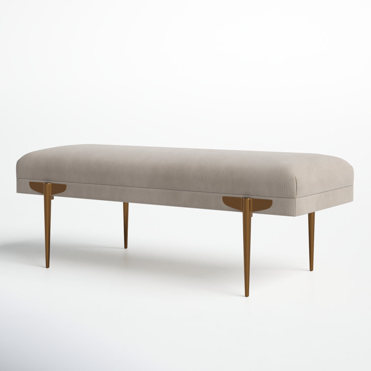 Brno Glamorous White Velvet & Gold Metal Accent Bench