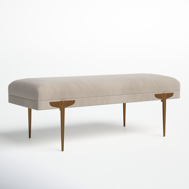Brno Glamorous White Velvet & Gold Metal Accent Bench