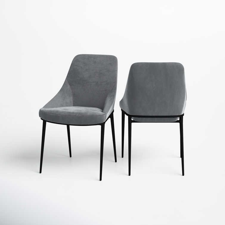 Gray Upholstered Side Chair with Metal Legs, Set of 2