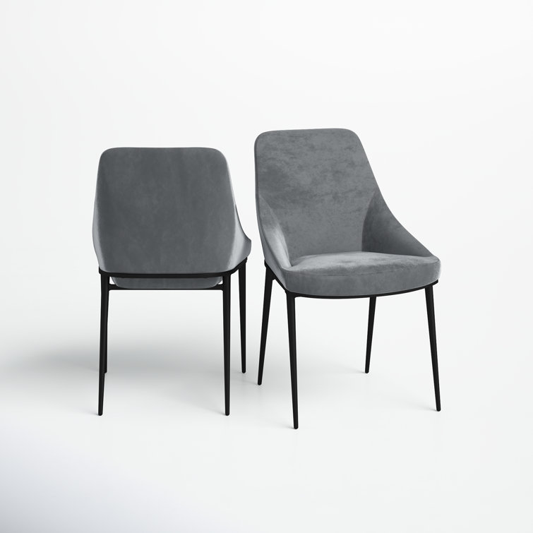 Gray Upholstered Side Chair with Metal Legs, Set of 2